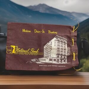 Vtg‎ 1st National Bank of Ft. Smith Ar Small Canvas Drawstring Bank Bag Burgundy